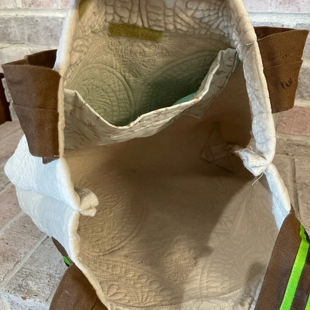 Cream Textured Tote Bag with Striped Straps - Picture 8 of 8